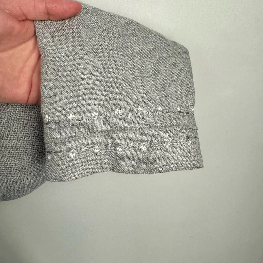Giesswein Gray Collarless Single Breasted Embroidered‎ Cuff Blazer Jacket Sz 14